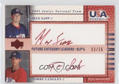 2005 Upper Deck USA Baseball - Junior National Team Future Category Leaders - Red Ink #FCL4 - Max Sapp, Torre Langley /16