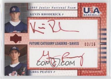 2005 Upper Deck USA Baseball - Junior National Team Future Category Leaders - Red Ink #FCL7 - Greg Peavey, Kevin Rhoderick /16