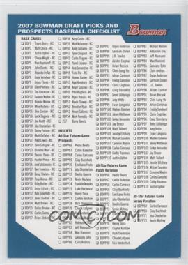 2007 Bowman Draft Picks & Prospects - Checklist #CHEC - Checklist