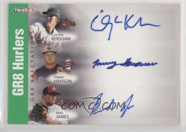 2008 TRISTAR PROjections - GR8 Xpectations Autographs Triple - Green #KHB - Clayton Kershaw, Tommy Hanson, Brad James /50