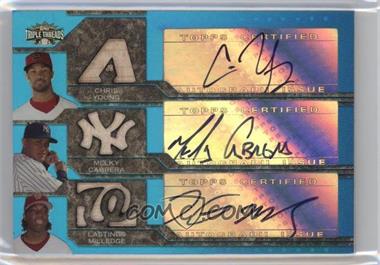 2008 Topps Triple Threads - Autographed Triple Relic Combos - Sapphire #TTARC-19 - Chris Young, Melky Cabrera, Lastings Milledge /3