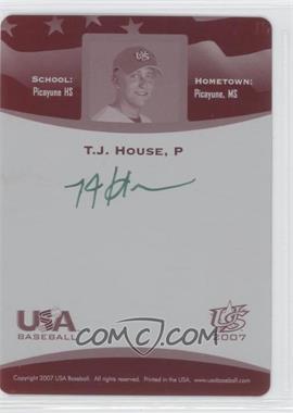 2008 Upper Deck 2007 USA Baseball National Teams - [Base] - Printing Plate Magenta Back Autographs #88 - Junior Team On-Card Signatures - T.J. House /1