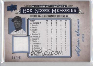 2008 Upper Deck A Piece of History - Box Score Memories - Blue Jerseys #BSM-10 - Alfonso Soriano /25