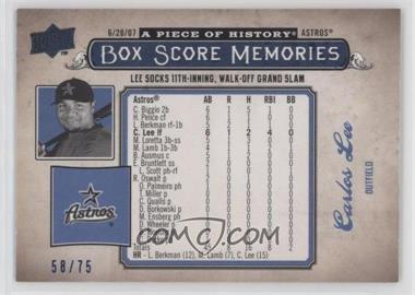 2008 Upper Deck A Piece of History - Box Score Memories - Blue #BSM-27 - Carlos Lee /75
