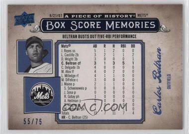2008 Upper Deck A Piece of History - Box Score Memories - Blue #BSM-37 - Carlos Beltran /75