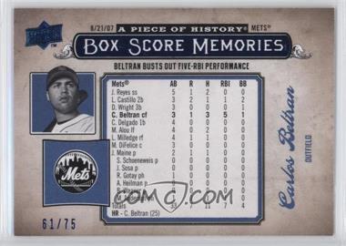 2008 Upper Deck A Piece of History - Box Score Memories - Blue #BSM-37 - Carlos Beltran /75