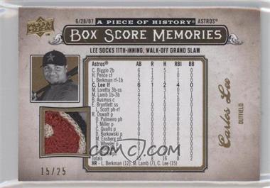 2008 Upper Deck A Piece of History - Box Score Memories - Gold Jerseys Patch #BSM-27 - Carlos Lee /25