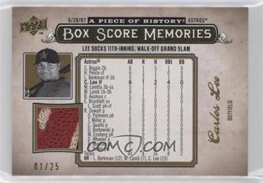 2008 Upper Deck A Piece of History - Box Score Memories - Gold Jerseys Patch #BSM-27 - Carlos Lee /25