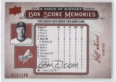 2008 Upper Deck A Piece of History - Box Score Memories - Red #BSM-31 - Jeff Kent /149
