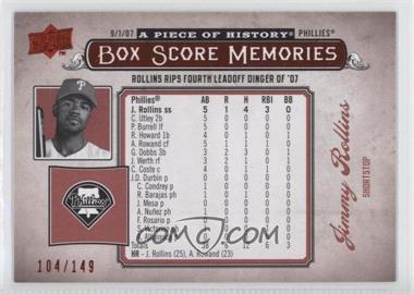 2008 Upper Deck A Piece of History - Box Score Memories - Red #BSM-45 - Jimmy Rollins /149