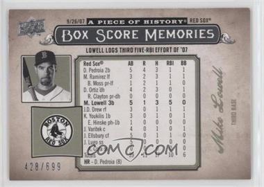 2008 Upper Deck A Piece of History - Box Score Memories #BSM-9 - Mike Lowell /699