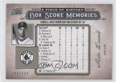 2008 Upper Deck A Piece of History - Box Score Memories #BSM-9 - Mike Lowell /699