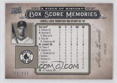 2008 Upper Deck A Piece of History - Box Score Memories #BSM-9 - Mike Lowell /699