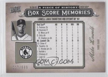 2008 Upper Deck A Piece of History - Box Score Memories #BSM-9 - Mike Lowell /699