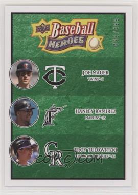 2008 Upper Deck Baseball Heroes - [Base] - Emerald #192 - Joe Mauer, Hanley Ramirez, Troy Tulowitzki /499 [EX to NM]