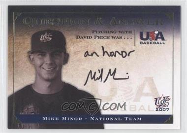 2008 Upper Deck USA Baseball National Teams - National Team Question & Answer #QA-MM5 - Mike Minor