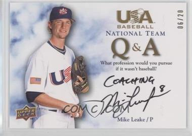 2008 Upper Deck USA Baseball Teams - 18U National Team Q & A #18QA-ML.1 - Mike Leake (Other Profession) /20