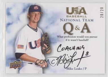 2008 Upper Deck USA Baseball Teams - 18U National Team Q & A #18QA-ML.1 - Mike Leake (Other Profession) /20