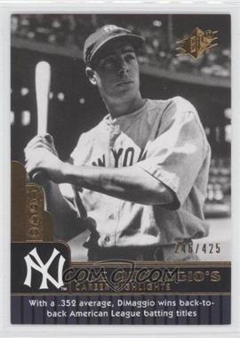 2009 SPx - Joe DiMaggio Career Highlights #JD-34 - Joe DiMaggio /425