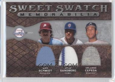 2009 Sweet Spot - Sweet Swatch Memorabilia Triple #TS-SSC - Ryne Sandberg, Mike Schmidt, Orlando Cepeda