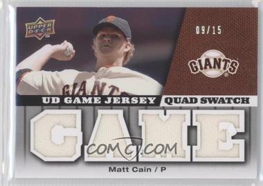2009 Upper Deck - UD Game Jersey - Quad Swatch #GJ-MC - Matt Cain /15