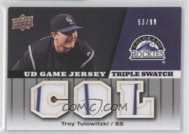 2009 Upper Deck - UD Game Jersey - Triple Swatch #GJ-TT - Troy Tulowitzki /99