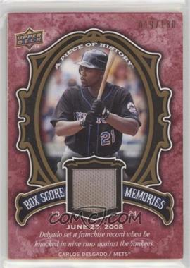 2009 Upper Deck A Piece of History - Box Score Memories - Red Jersey #BSM-CD - Carlos Delgado /180