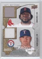 AL/NL Stars Dual Swatch Memorabilia - David Ortiz, Hank Blalock #/500