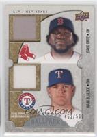 AL/NL Stars Dual Swatch Memorabilia - David Ortiz, Hank Blalock #/500