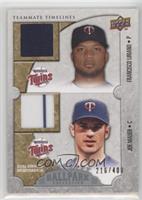 Teammate Timelines Dual Swatch - Francisco Liriano, Joe Mauer #/400