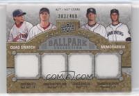 AL/NL Stars Quad Swatch Memorabilia - Josh Beckett, Jonathan Papelbon, James Sh…