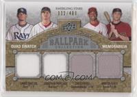 Emerging Stars Quad Swatch Memorabilia - James Shields, Jonathan Papelbon, Chri…