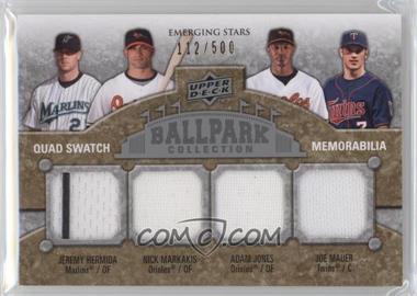 2009 Upper Deck Ballpark Collection - [Base] #237 - Emerging Stars Quad Swatch Memorabilia - Jeremy Hermida, Nick Markakis, Adam Jones, Joe Mauer /500