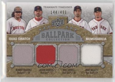 2009 Upper Deck Ballpark Collection - [Base] #247 - Teammate Timelines Quad Swatch - Manny Ramirez, Jason Varitek, Mike Lowell, Josh Beckett /490