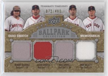 2009 Upper Deck Ballpark Collection - [Base] #247 - Teammate Timelines Quad Swatch - Manny Ramirez, Jason Varitek, Mike Lowell, Josh Beckett /490