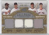 Teammate Timelines Quad Swatch - Melvin Mora, Josh Beckett, Nick Markakis, Jona…