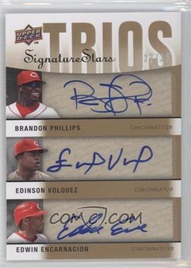 2009 Upper Deck Signature Stars - Signature Trios #S3-PVE - Brandon Phillips, Edinson Volquez, Edwin Encarnacion /35