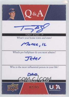 2009 Upper Deck USA Baseball Box Set - Q&A National Team #QANT-TZ - Tony Zych /65
