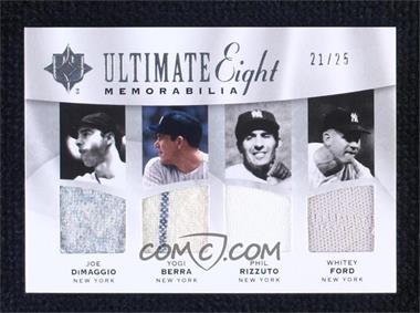 2009 Upper Deck Ultimate Collection - Ultimate Eight Memorabilia #U8M-15 - Joe DiMaggio, Yogi Berra, Phil Rizzuto, Whitey Ford, Phil Hughes, Reggie Jackson, Catfish Hunter, Derek Jeter /25