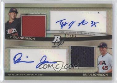 2010 Bowman Platinum - Dual Autograph & Relic Refractor #PDAR-AJ - Tyler Anderson, Brian Johnson /99