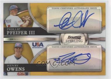 2010 Bowman Sterling - USA Baseball Dual Autographs - Gold Refractor #BSDA-2 - Phillip Pfeifer III, Henry Owens /50