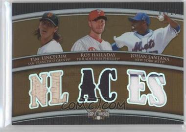 2010 Topps Triple Threads - Relic Combos - Sepia #TTRC-3 - Tim Lincecum, Roy Halladay, Johan Santana /27