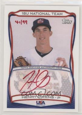 2010 Topps USA Baseball Team - Autographs - Red Ink #A-12 - Henry Owens /99