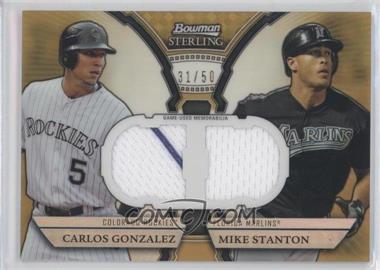 2011 Bowman Sterling - Box Loader Dual Relics - Gold Refractor #DRB-GS - Carlos Gonzalez, Giancarlo Stanton (Mike Stanton on Card) /50