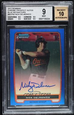 2012 Bowman - Chrome Prospects Autographs - Blue Refractor #BCP92 - Nick Delmonico /150 [BGS 9 MINT]