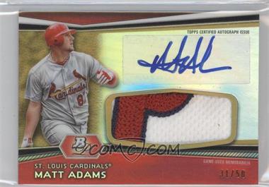 2012 Bowman Platinum - Autographed Jumbo Relics - Gold Refractor Patch #AJR-MA - Matt Adams /50