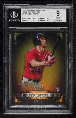 2012 Bowman Sterling - [Base] - Gold Refractor #1 - Bryce Harper /50 [BGS 9 MINT]