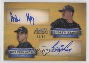 2012 Bowman Sterling - Dual Autographs - Gold Refractor #DA-HF - Andrew Heaney, Jose Fernandez /50
