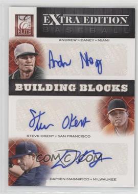 2012 Elite Extra Edition - Building Blocks Trio - Signatures #8 - Andrew Heaney, Steve Okert, Damien Magnifico /25