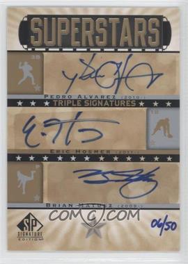 2012 SP Signature Edition - Superstars Triple Signatures #SU3-'08 DRAFT - Pedro Alvarez, Eric Hosmer, Brian Matusz /50